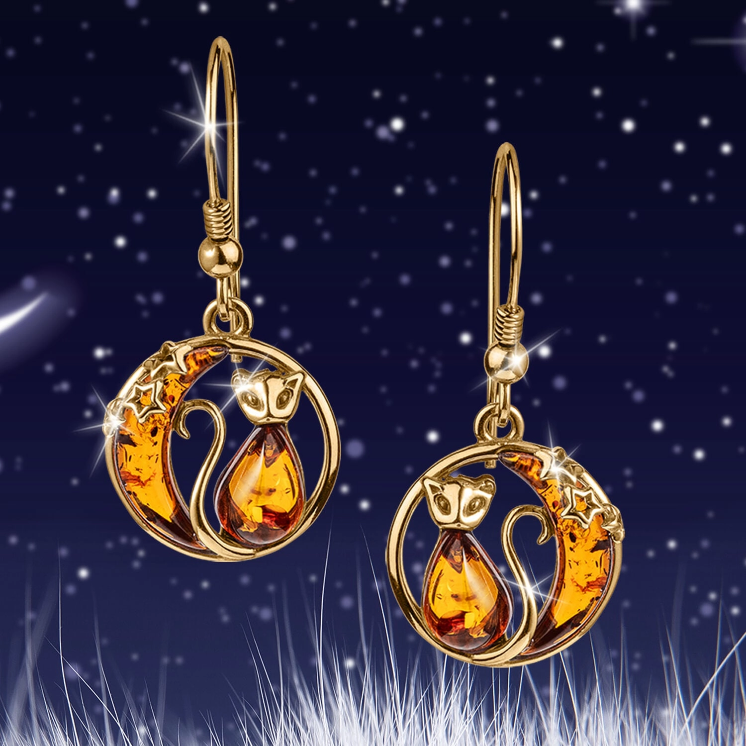 Cat In The Moon Earrings