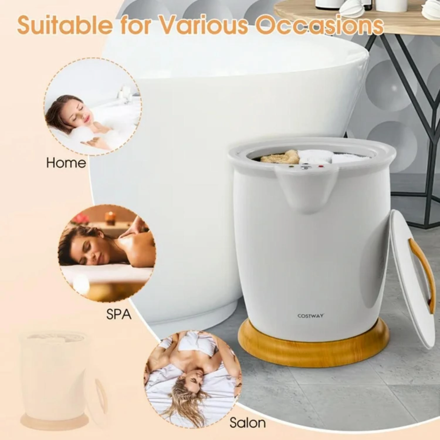 Costway F1W-10N1ZU1-GR Bathroom Towel Warmer Bucket with Fragrance Holder & Auto Shut Off Grey