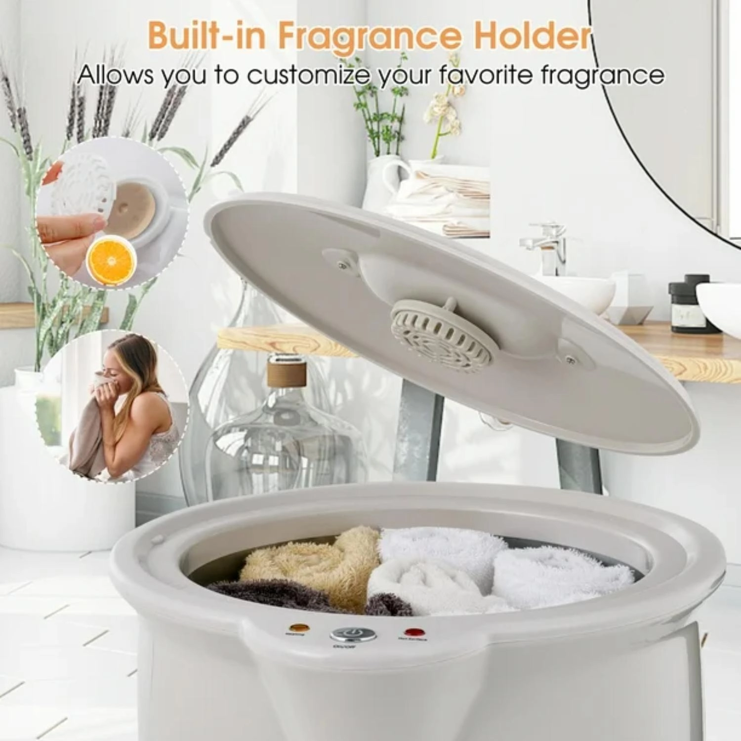 Costway F1W-10N1ZU1-GR Bathroom Towel Warmer Bucket with Fragrance Holder & Auto Shut Off Grey