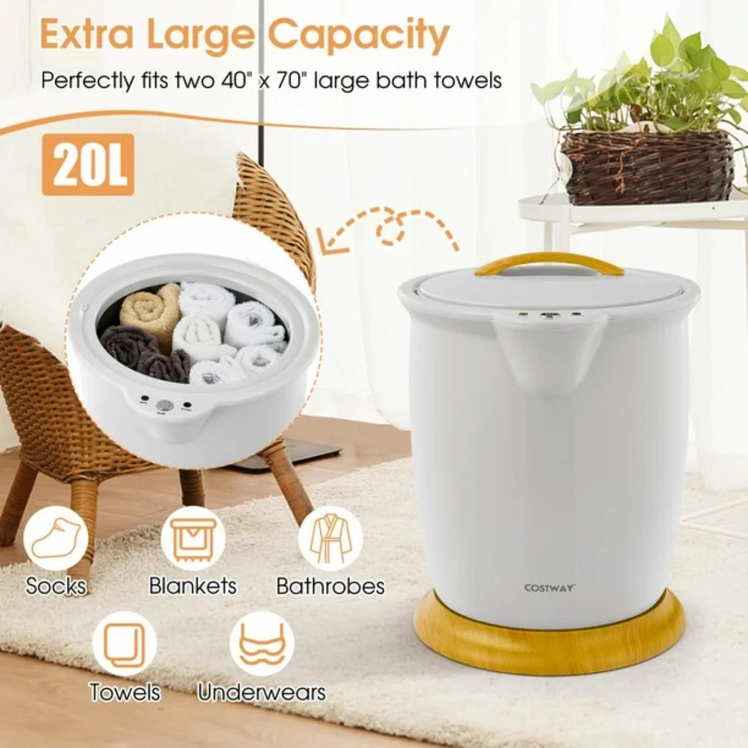 Costway F1W-10N1ZU1-GR Bathroom Towel Warmer Bucket with Fragrance Holder & Auto Shut Off Grey