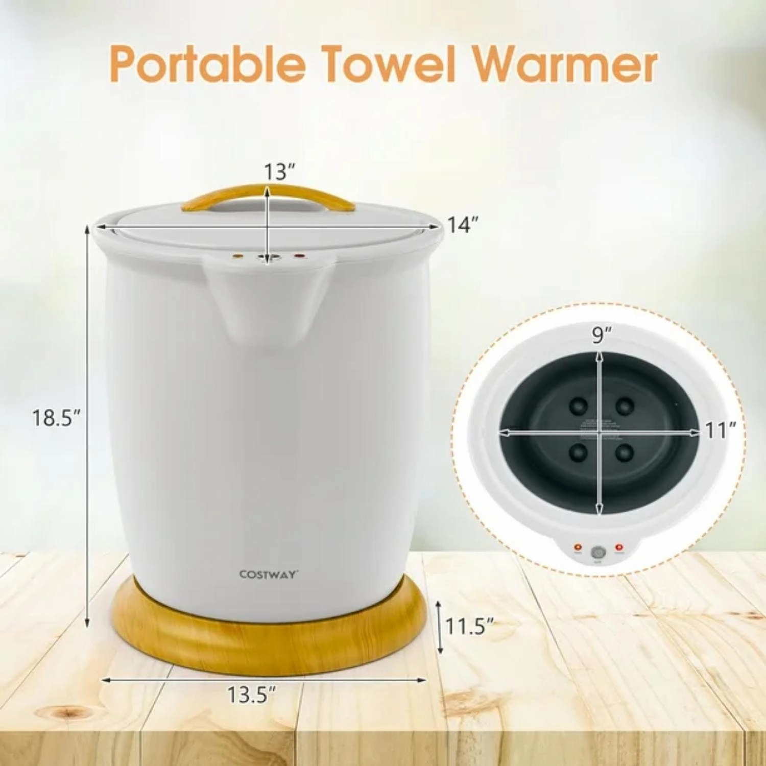 Costway F1W-10N1ZU1-GR Bathroom Towel Warmer Bucket with Fragrance Holder & Auto Shut Off Grey