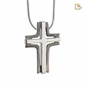Cross Elegant Two Tone Sterling Silver Cremation Pendant