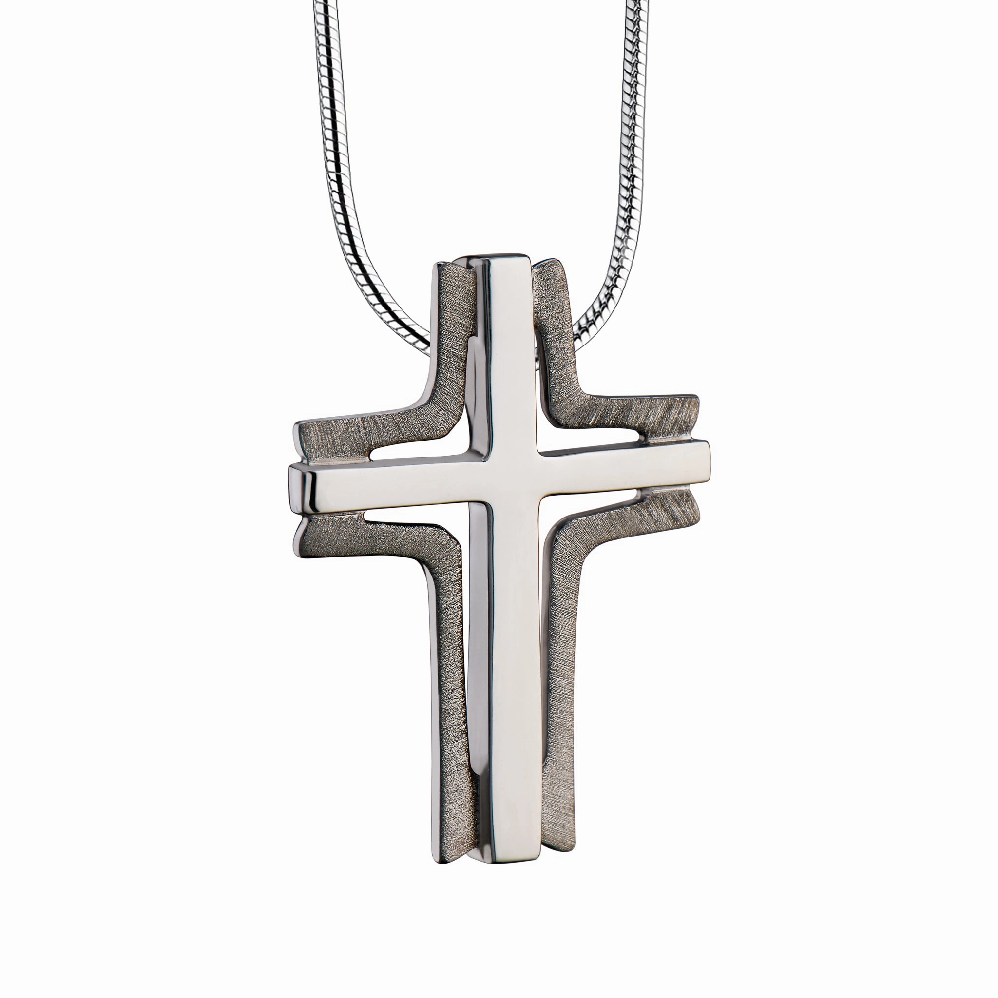 Cross Elegant Two Tone Sterling Silver Cremation Pendant