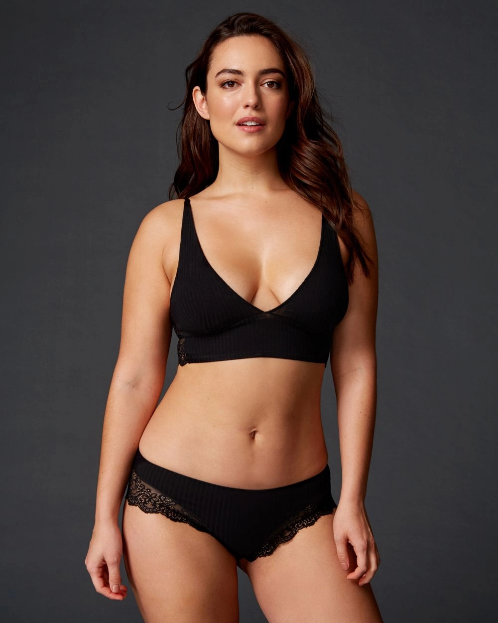 Eco Rib with Lace Long Line Bralette