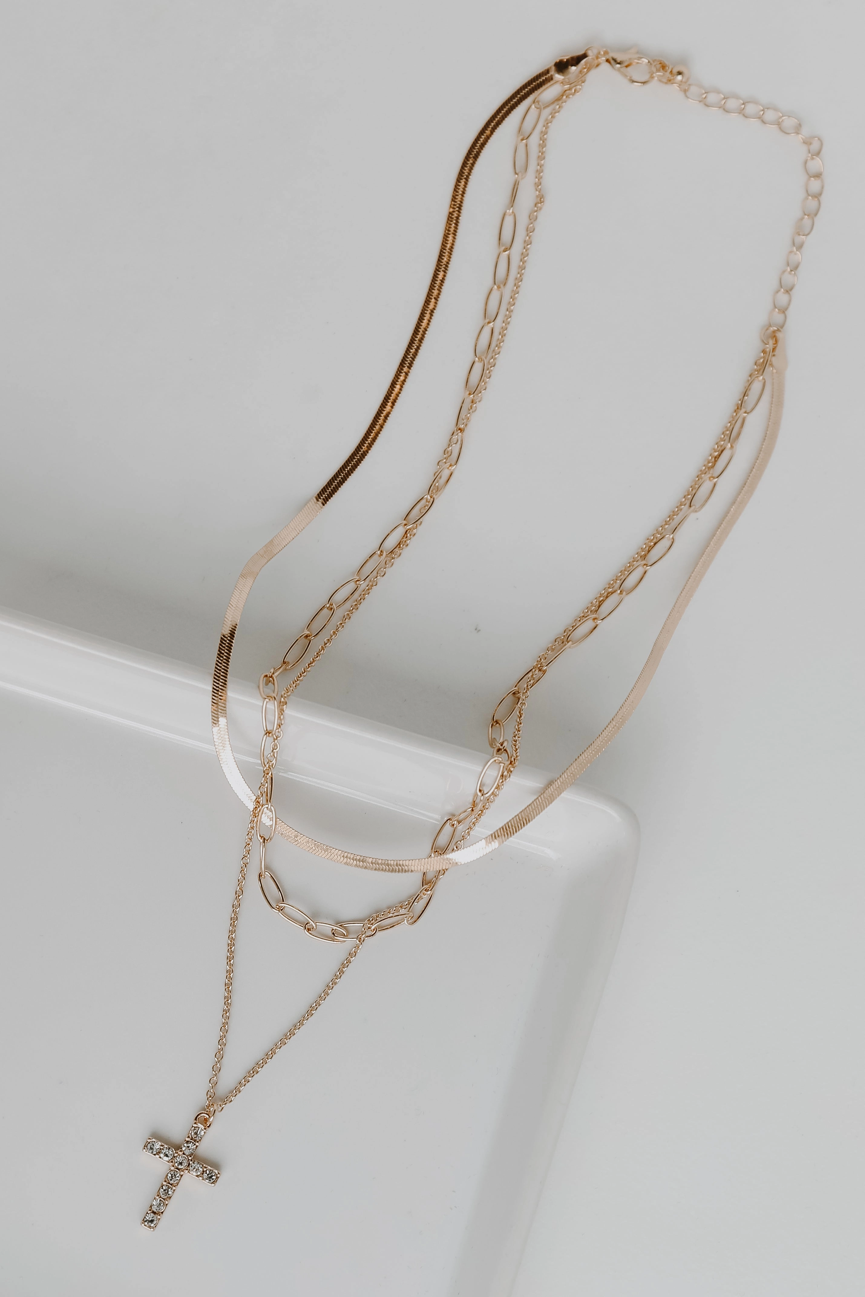 FINAL SALE - Liza Gold Rhinestone Cross Layered Necklace
