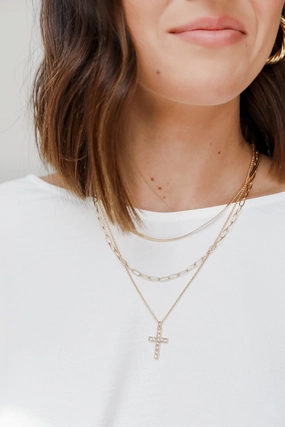 FINAL SALE - Liza Gold Rhinestone Cross Layered Necklace