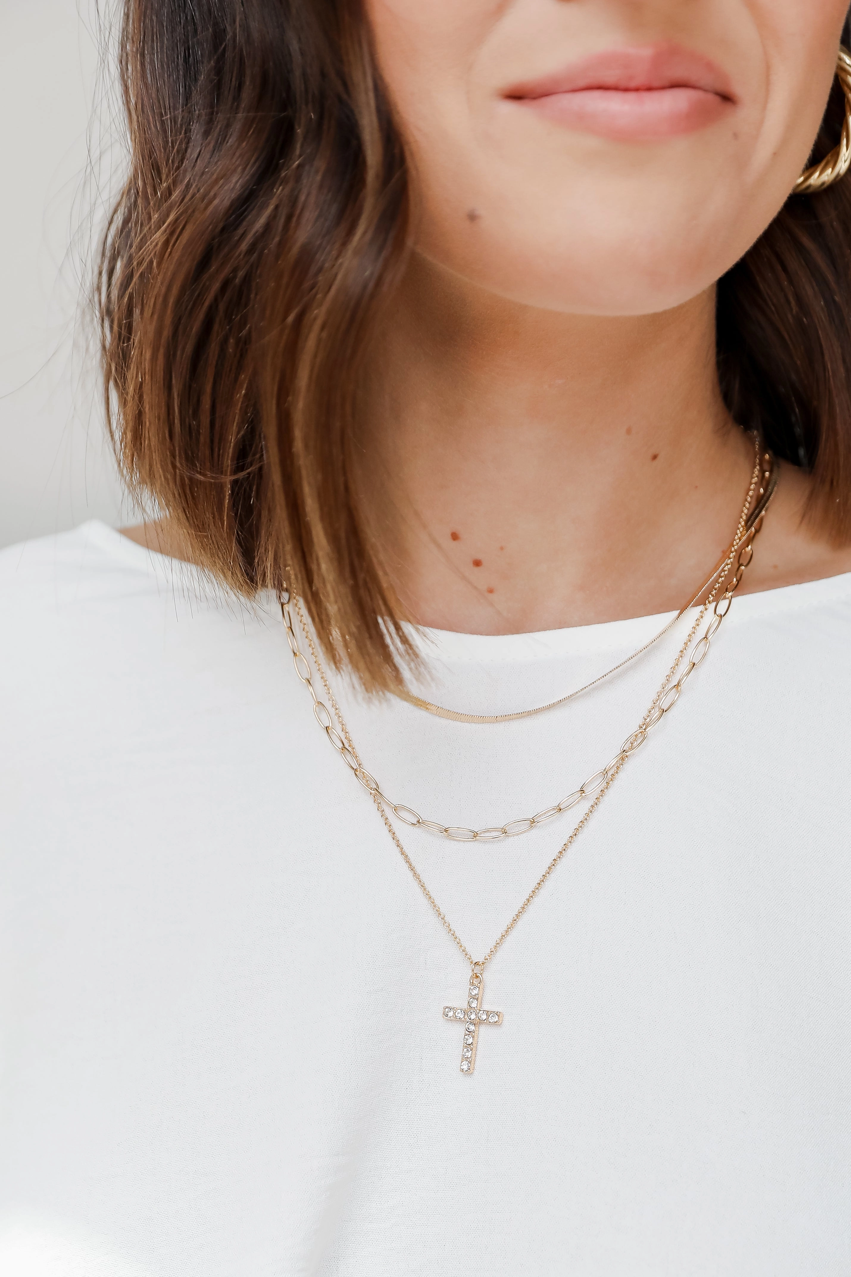 FINAL SALE - Liza Gold Rhinestone Cross Layered Necklace
