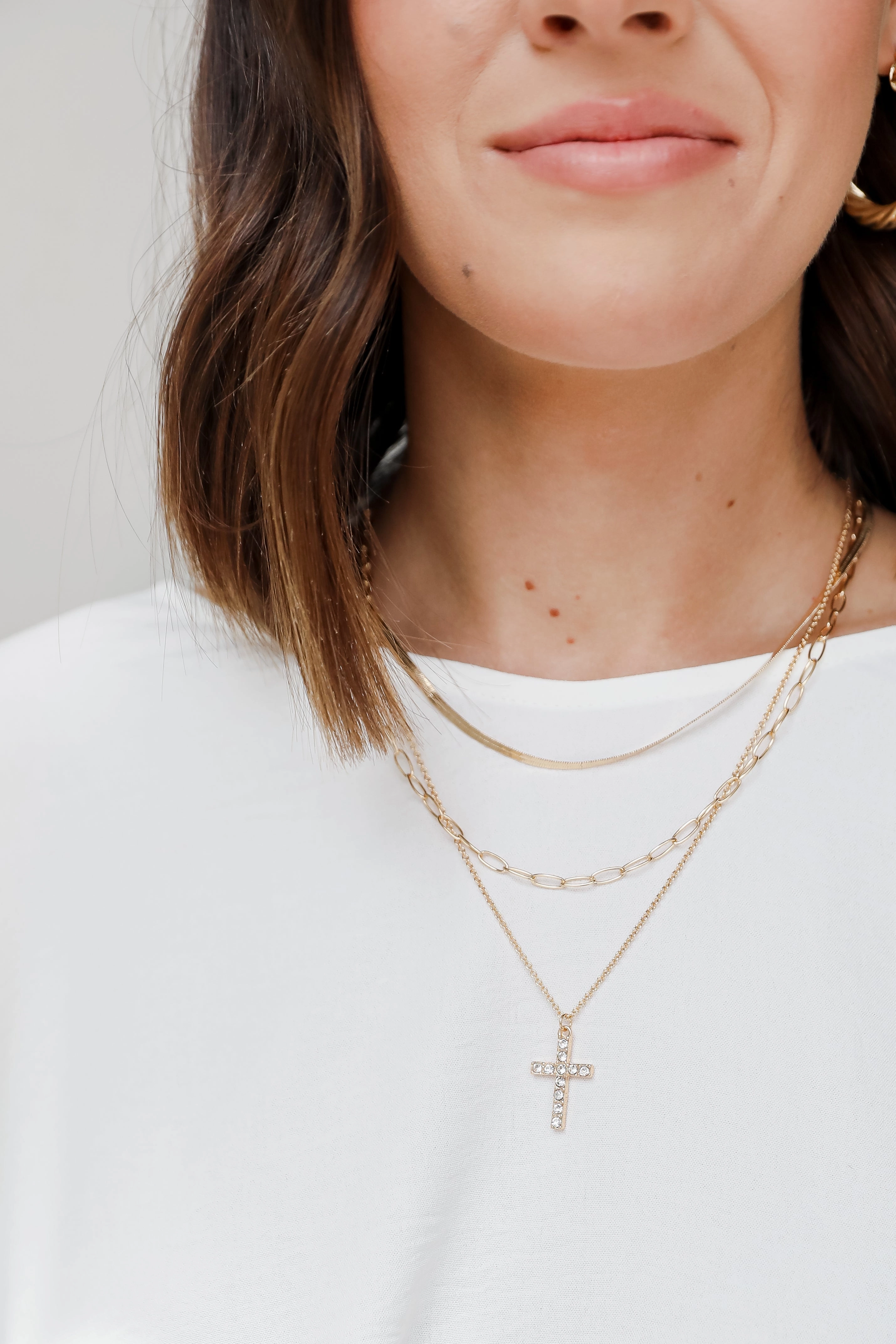 FINAL SALE - Liza Gold Rhinestone Cross Layered Necklace