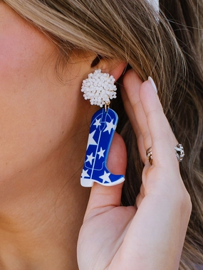 Gameday Cowgirl Earrings | Blue   White
