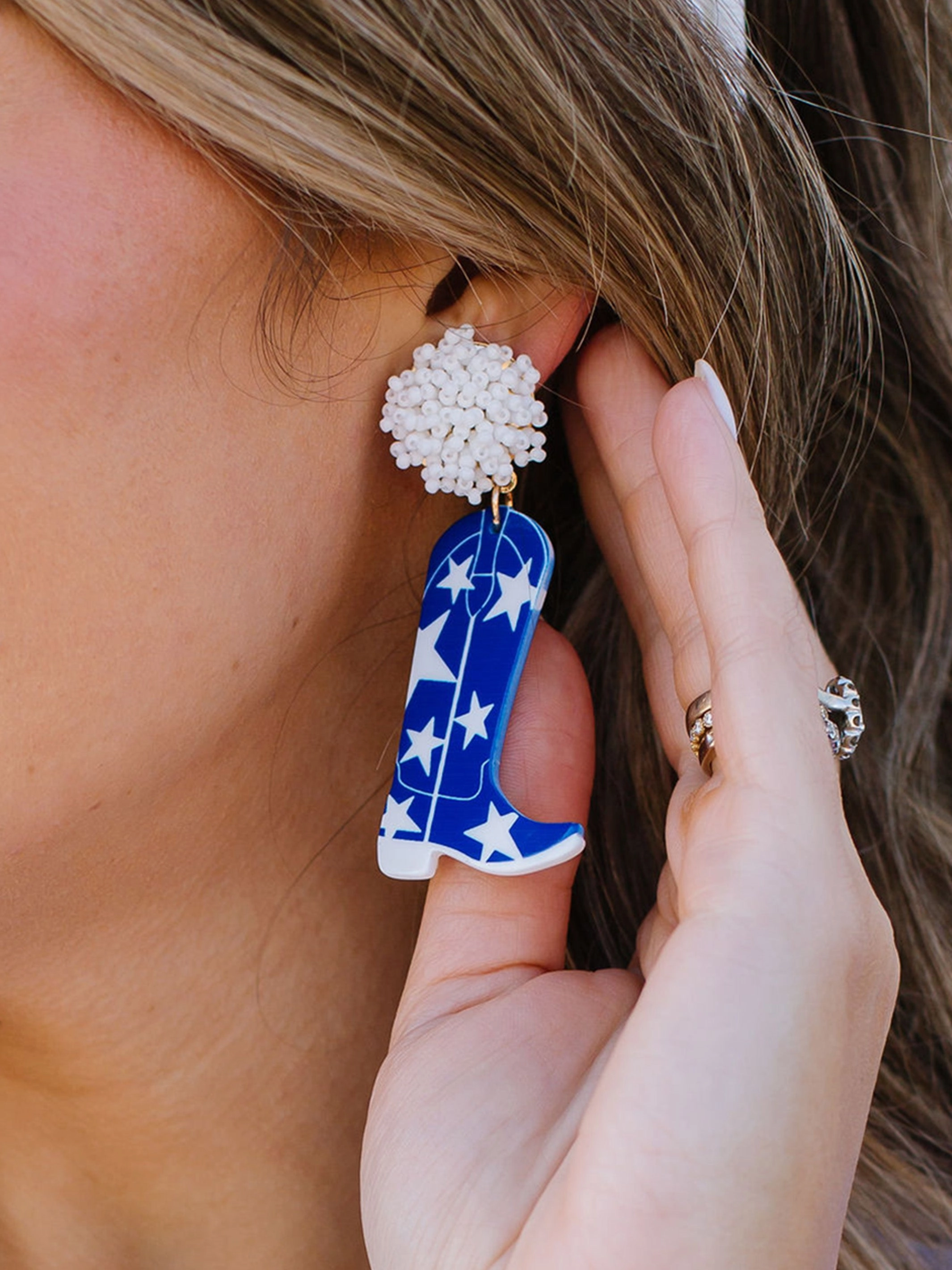 Gameday Cowgirl Earrings | Blue   White
