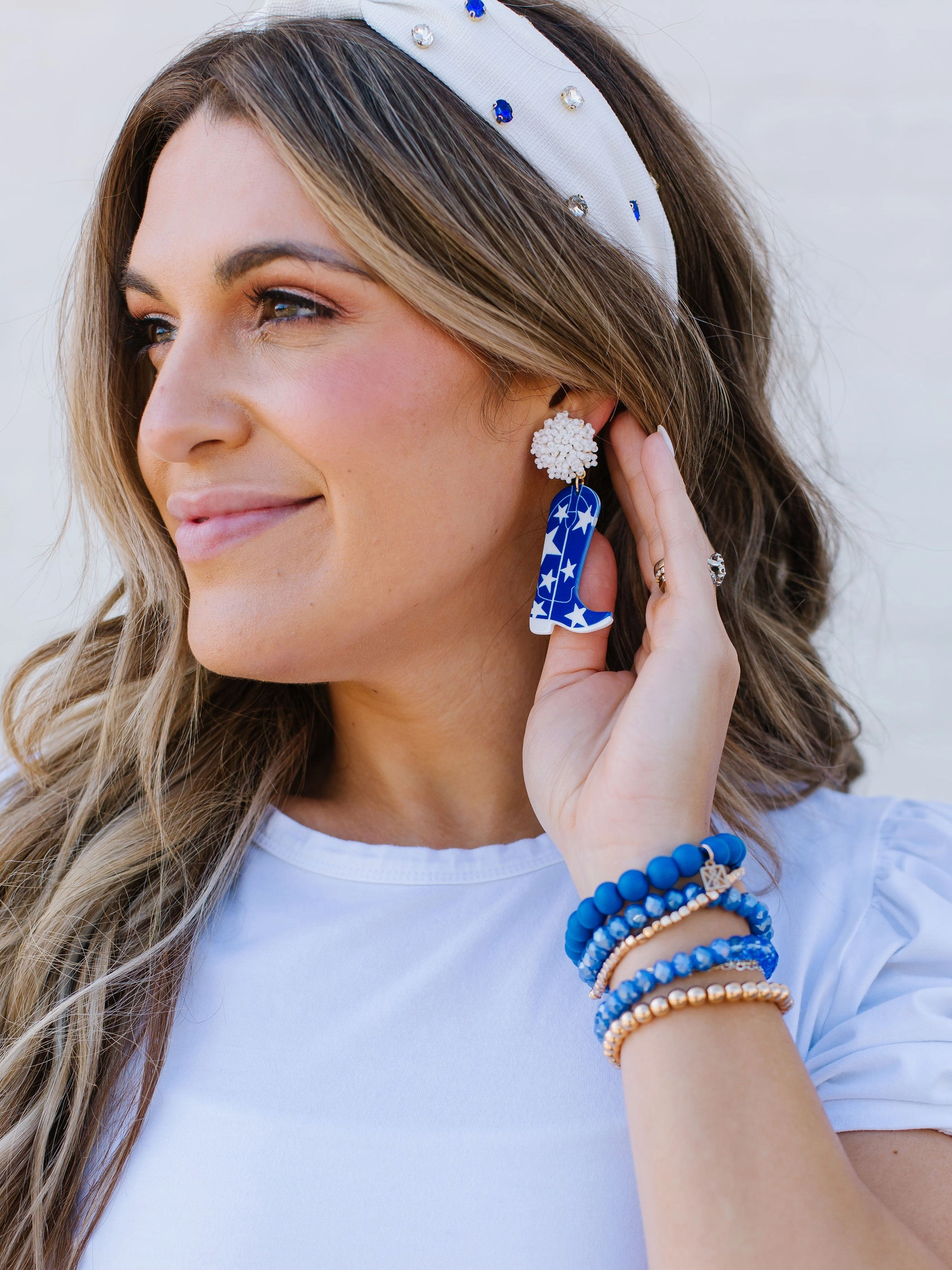 Gameday Cowgirl Earrings | Blue   White