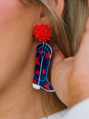 Gameday Cowgirl Earrings | Red   Blue