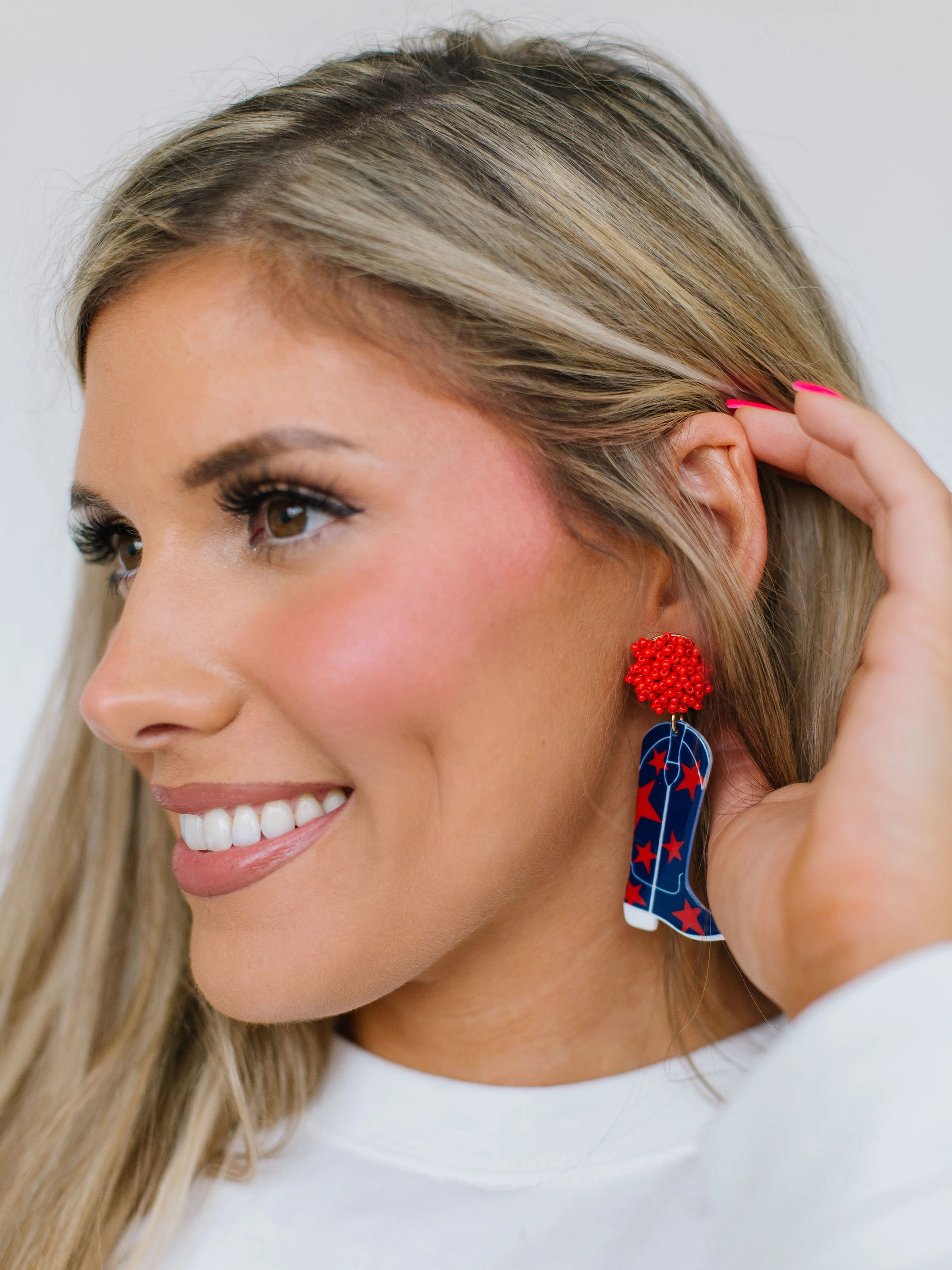 Gameday Cowgirl Earrings | Red   Blue