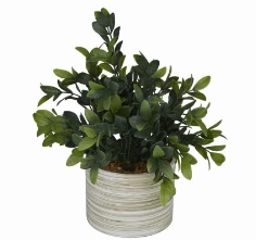GREEN FAUX FOLIAGE EUCALYPTUS ARTIFICIAL PLANT WITH PATTERNED PORCELAIN POT, 9" X 9" X 11"