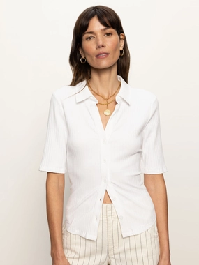 Half Sleeve Ribbed Knit Shirt White