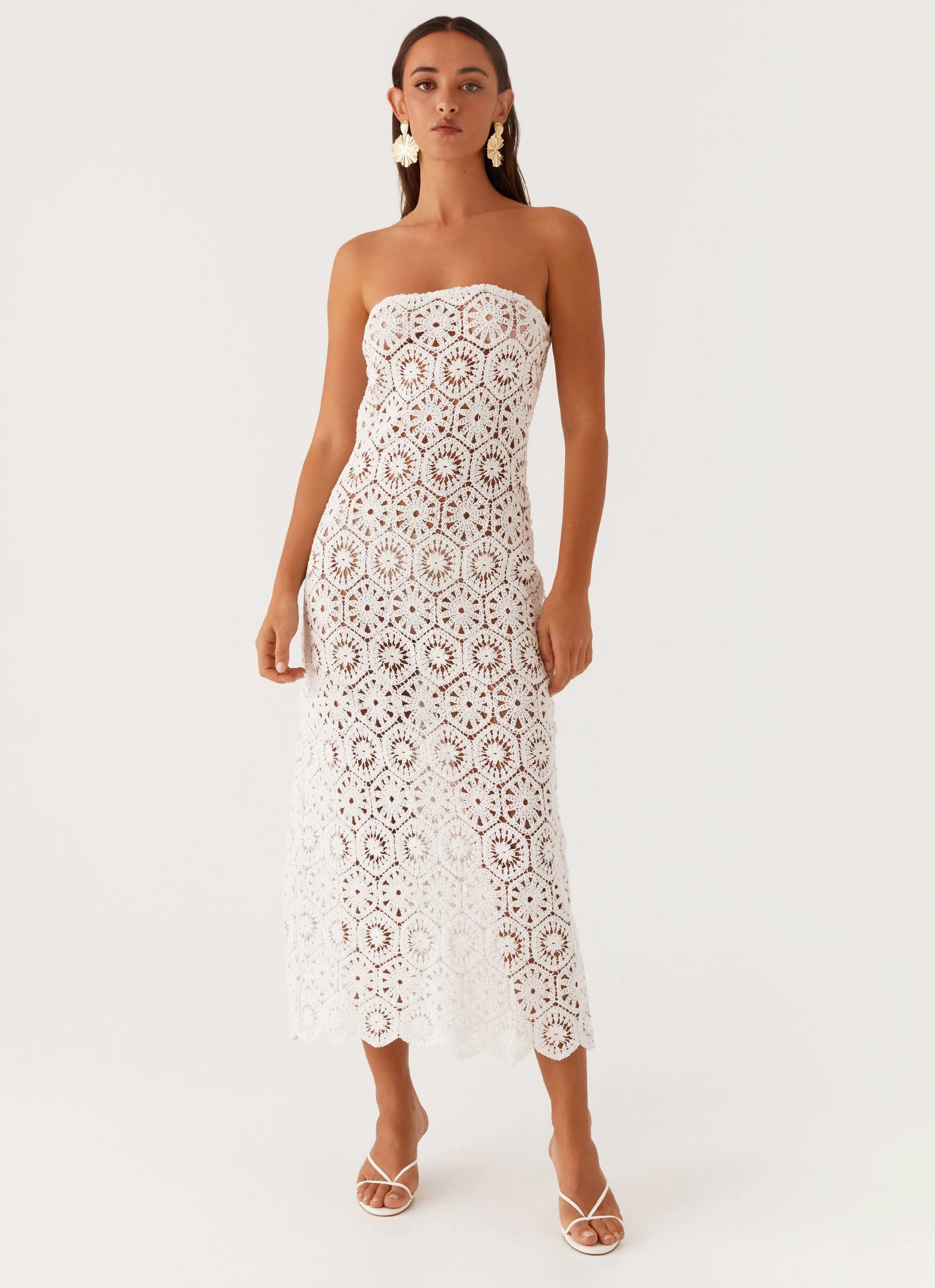 Kingsly Crochet Maxi Dress - White