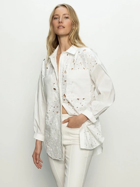 Lace Boyfriend Tie Back Shirt White