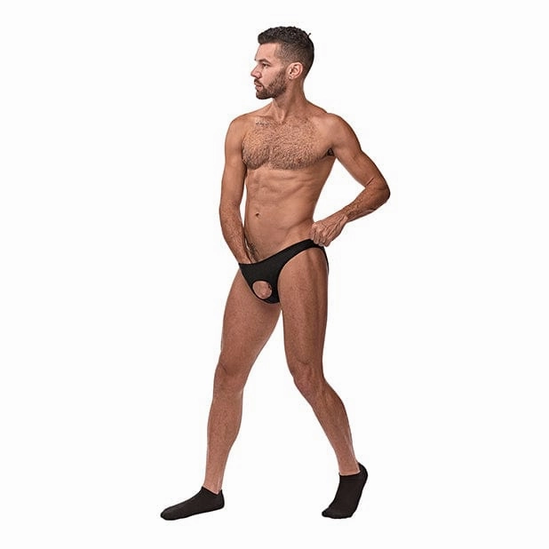 Male Power - Nylon Spandex Pouchless Brief Underwear O/S (Black)