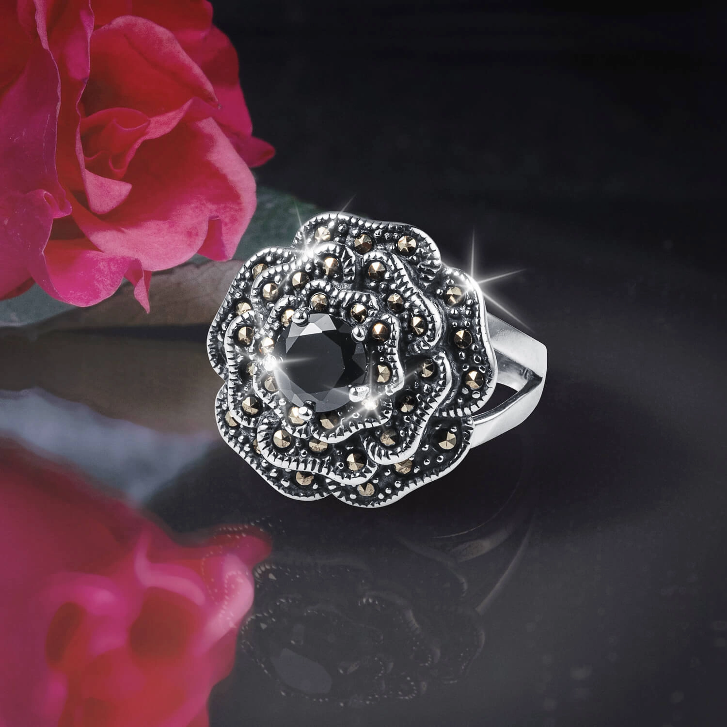 Marcasite Rose Ladies Ring