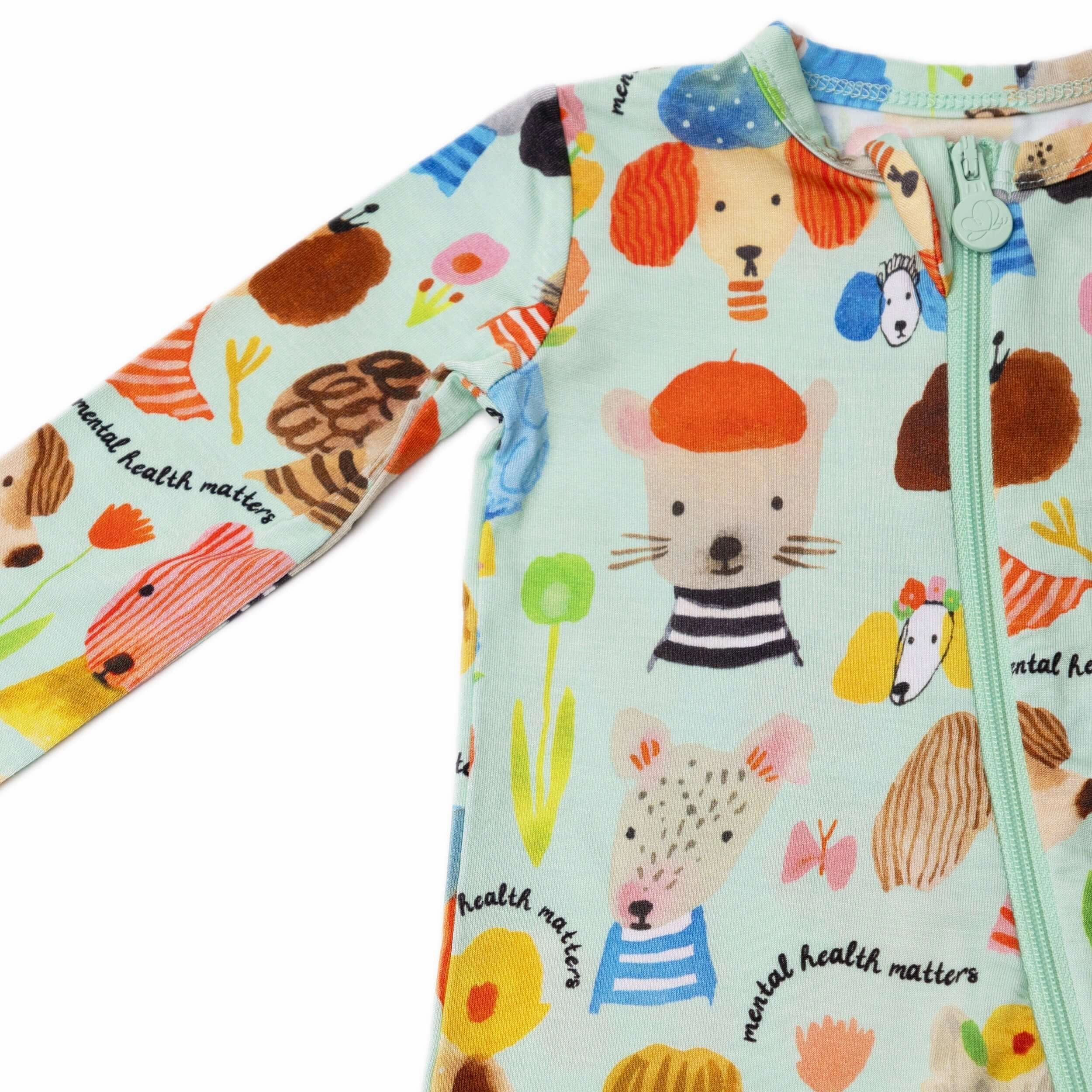 Mindful Doggos | Bamboo Footie Onesie Sleeper | "Mental Health Matters"