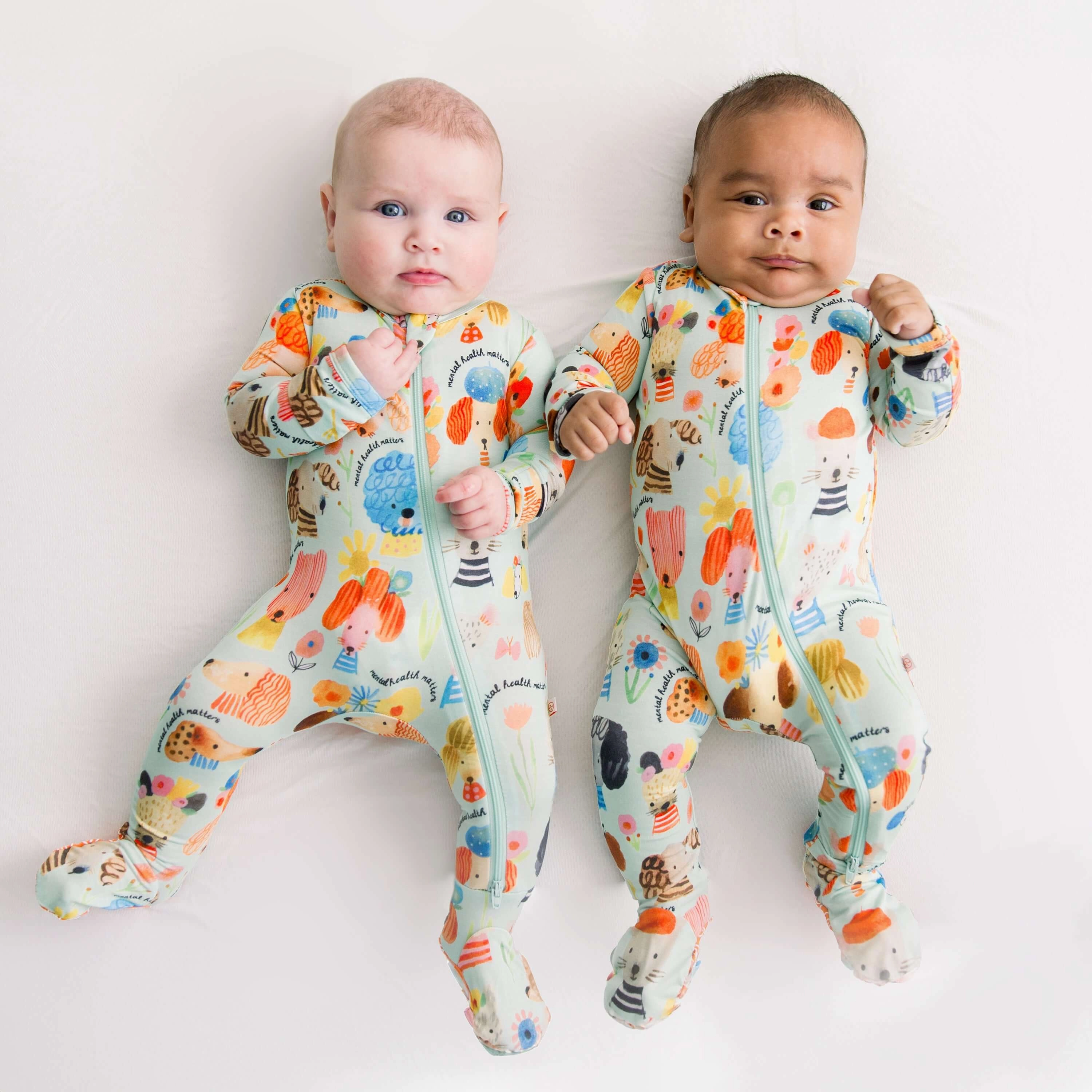 Mindful Doggos | Bamboo Footie Onesie Sleeper | "Mental Health Matters"