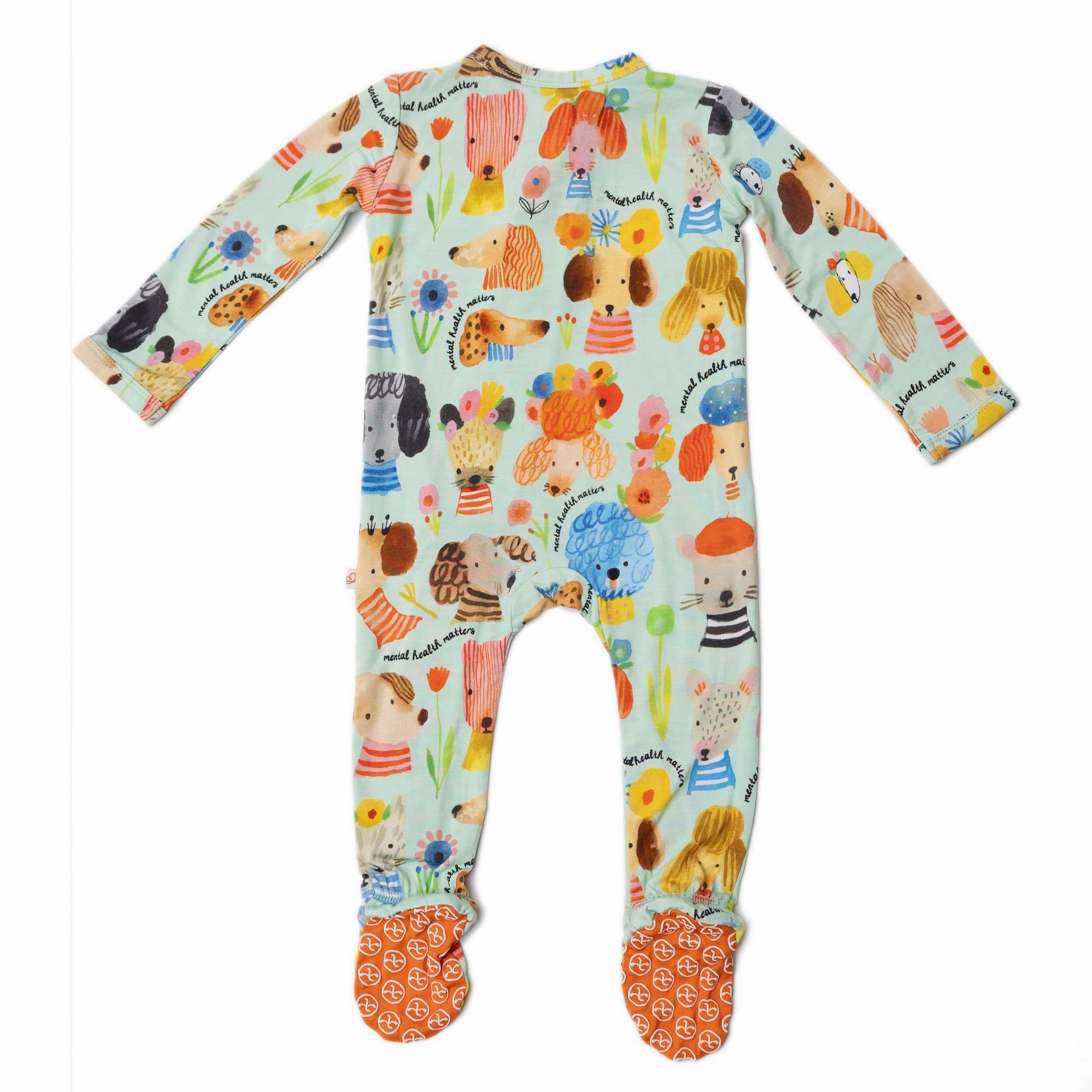 Mindful Doggos | Bamboo Footie Onesie Sleeper | "Mental Health Matters"