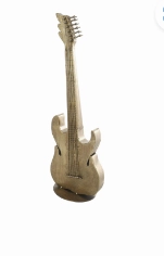 MULTI COLORED METAL GUITAR VIBRANT SCULPTURE WITH A DRIPPED PAINT DESIGN,