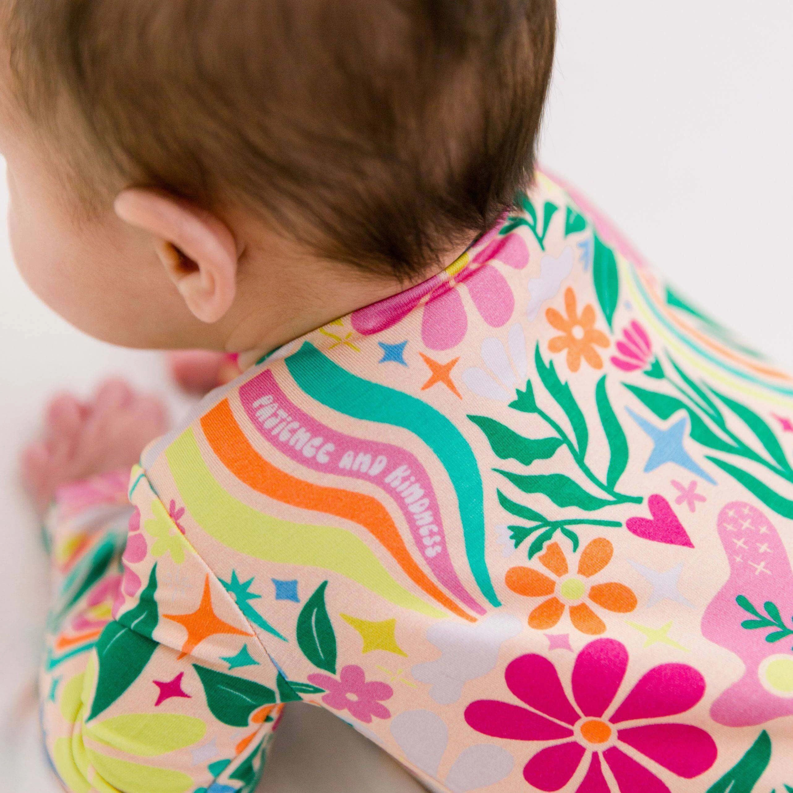 Rainbow Daisy Babe | Bamboo Footie Onesie Sleeper | "Patience & Kindness"
