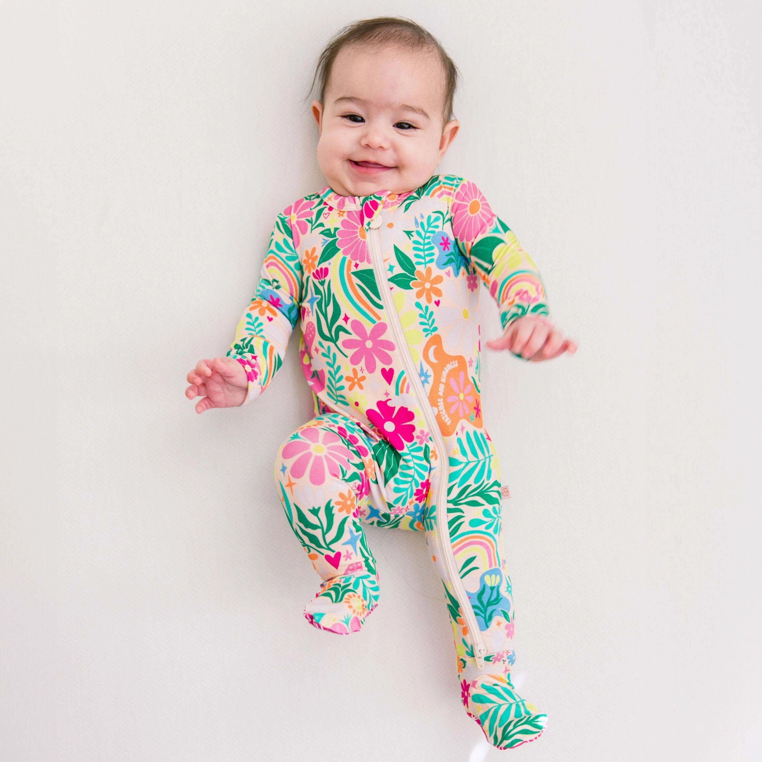 Rainbow Daisy Babe | Bamboo Footie Onesie Sleeper | "Patience & Kindness"