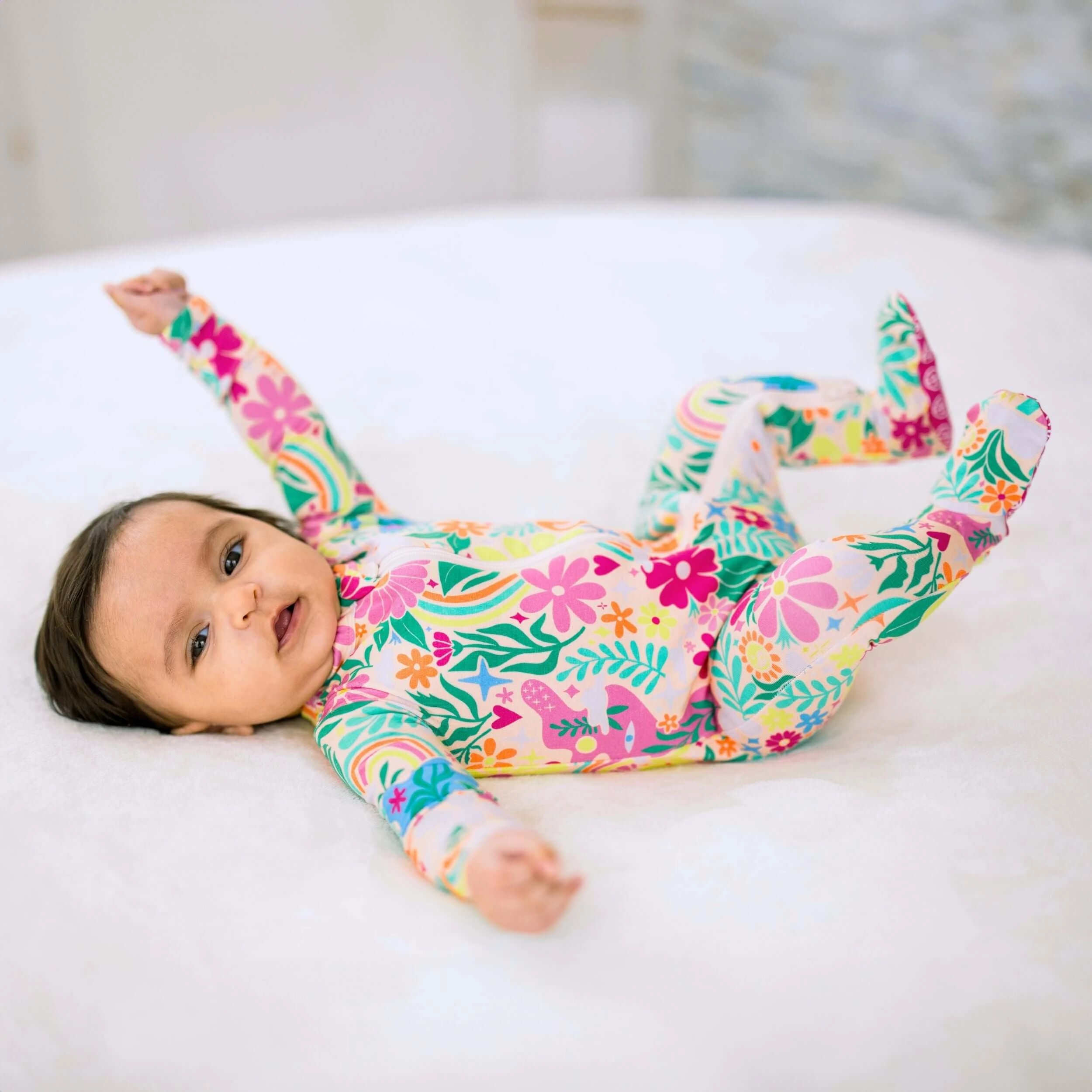Rainbow Daisy Babe | Bamboo Footie Onesie Sleeper | "Patience & Kindness"