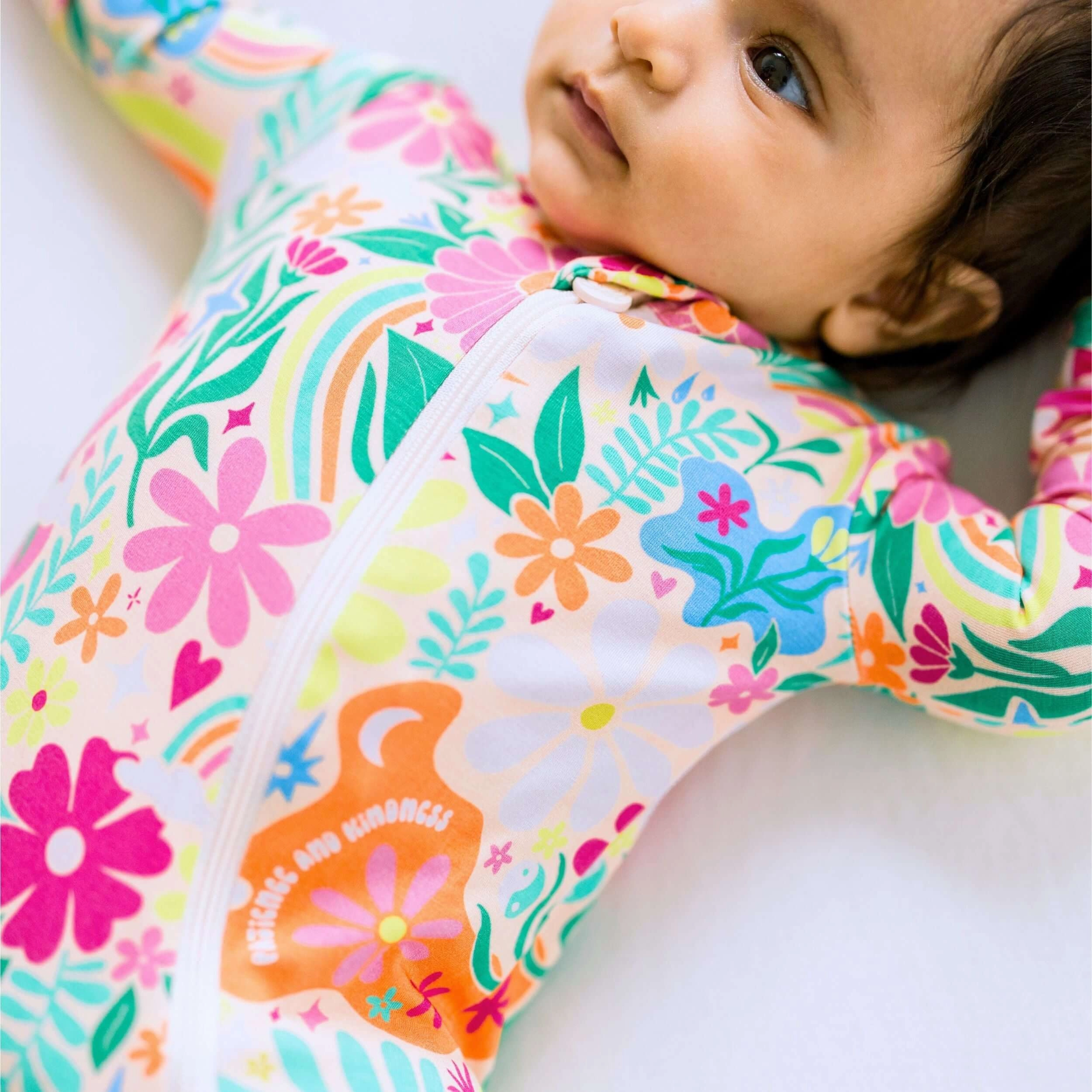 Rainbow Daisy Babe | Bamboo Footie Onesie Sleeper | "Patience & Kindness"