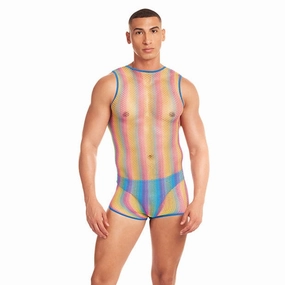Rene Rofe - Rainbow Party Pride Star Mesh Singlet 2 pc Set Men Lingerie