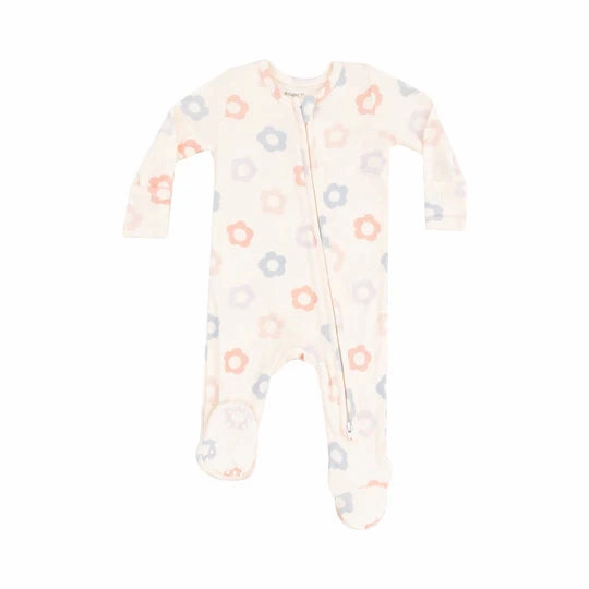 Ribbed Modal 2 Way Zipper Footie - Daisy Pop