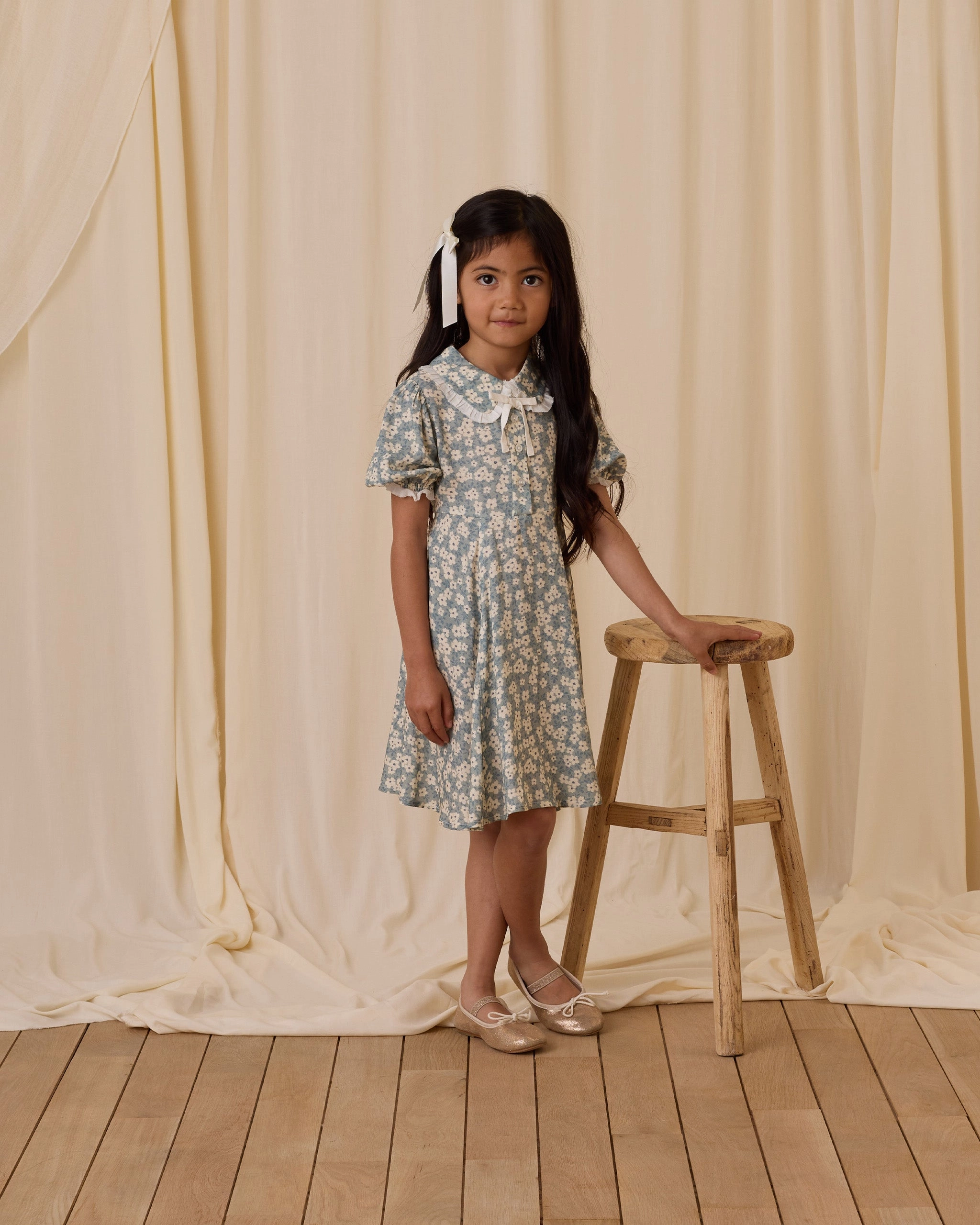 Sara Dress - Aqua Ditsy