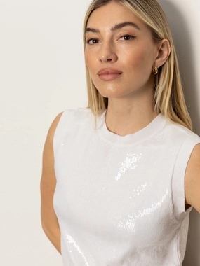 Sequin Knitwear Shell Sweater White