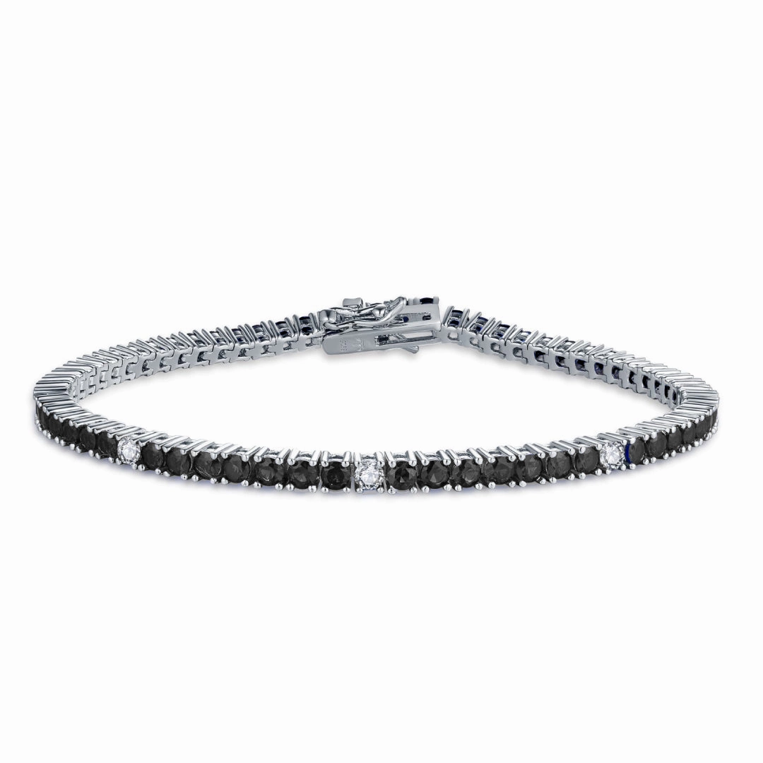 Silver Tennis Bracelet With Colored CZ Stones & White CZ Stone Intervals - Choose Your Color