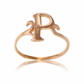Sterling Silver 1 Micron Rose GP Single CZ "P" Ring - W-9526