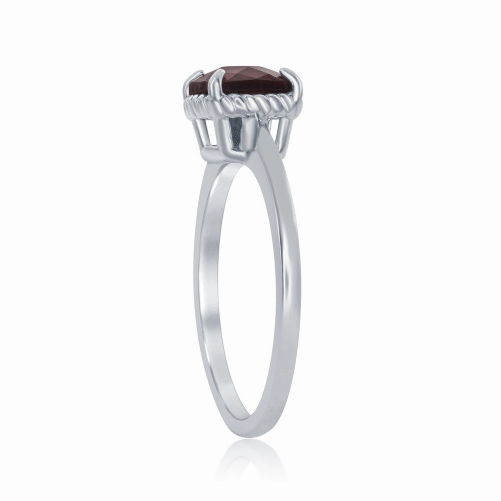 Sterling Silver 4 Prong Square Garnet Ring - W-1986
