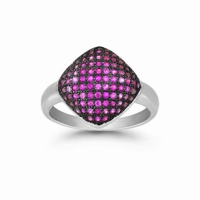 Sterling Silver Black Rhodium and Pink CZ Square Ring, Size 8