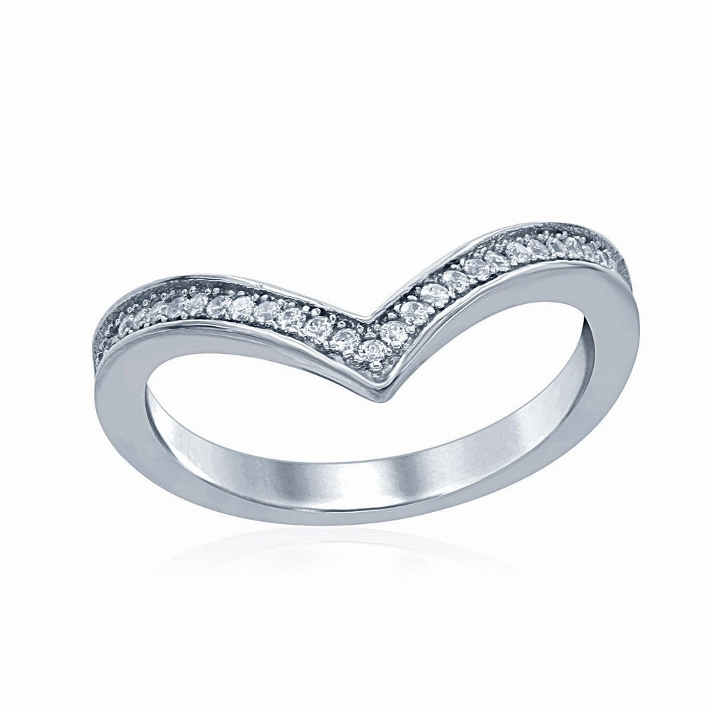 Sterling Silver Cubic Zirconia V Shaped Ring - W-1655