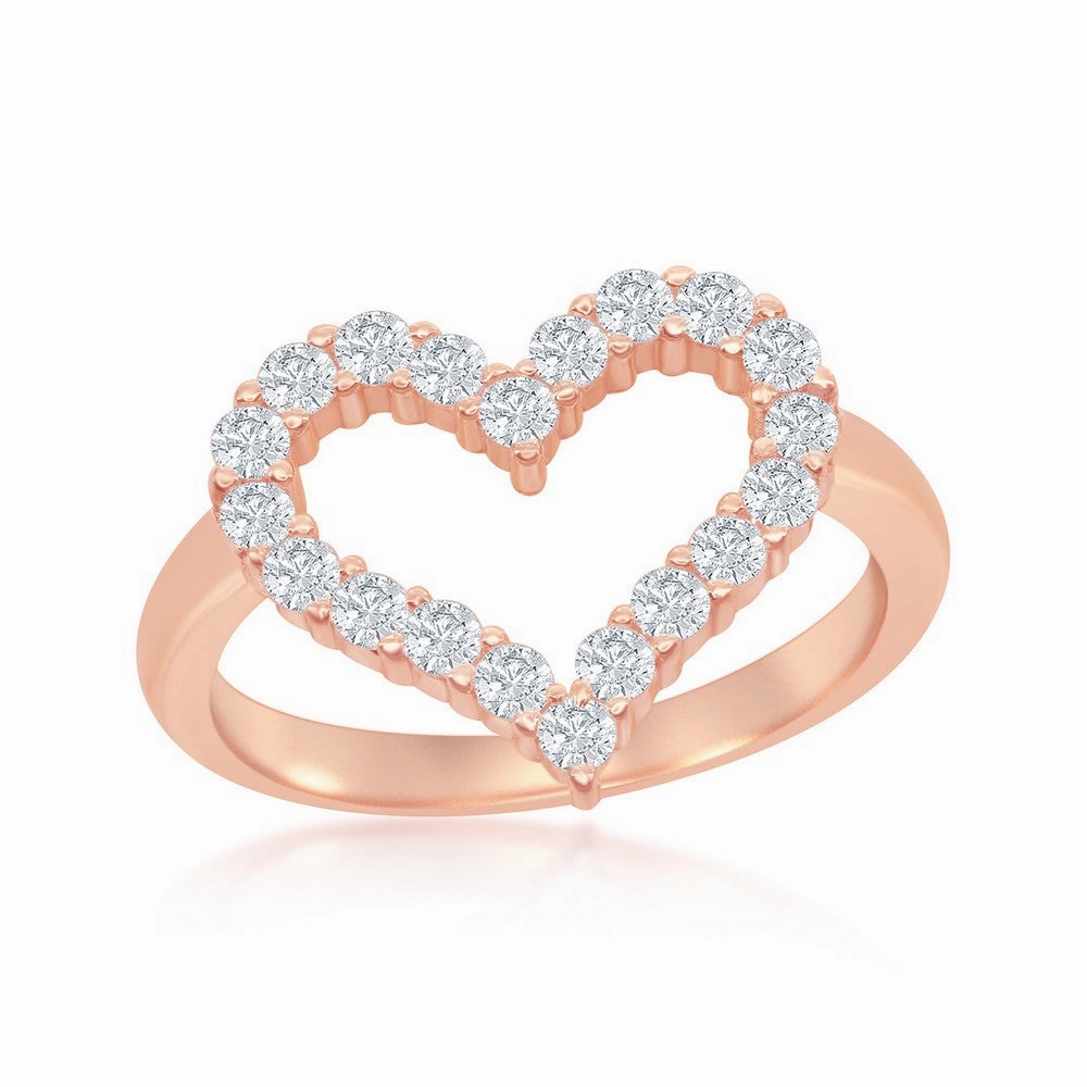 Sterling Silver Open Heart Cubic Zirconia Ring - W-1940
