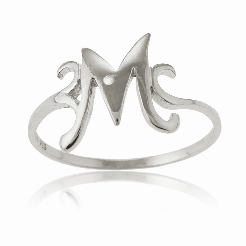 Sterling Silver Single CZ "M" Ring - W-9482