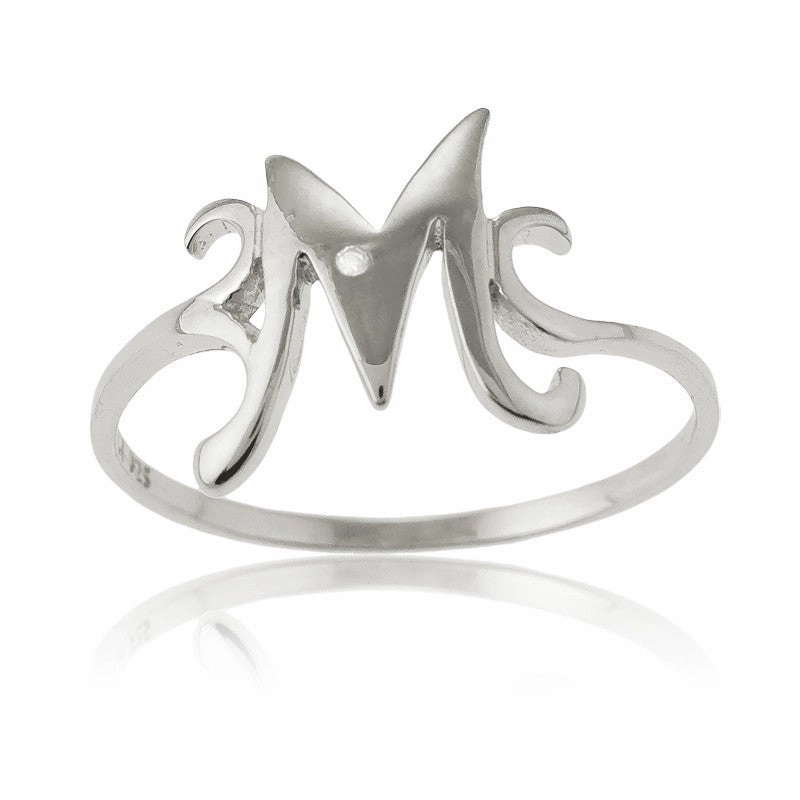 Sterling Silver Single CZ "M" Ring - W-9482