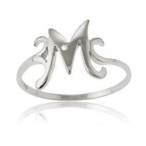 Sterling Silver Single CZ "M" Ring - W-9482