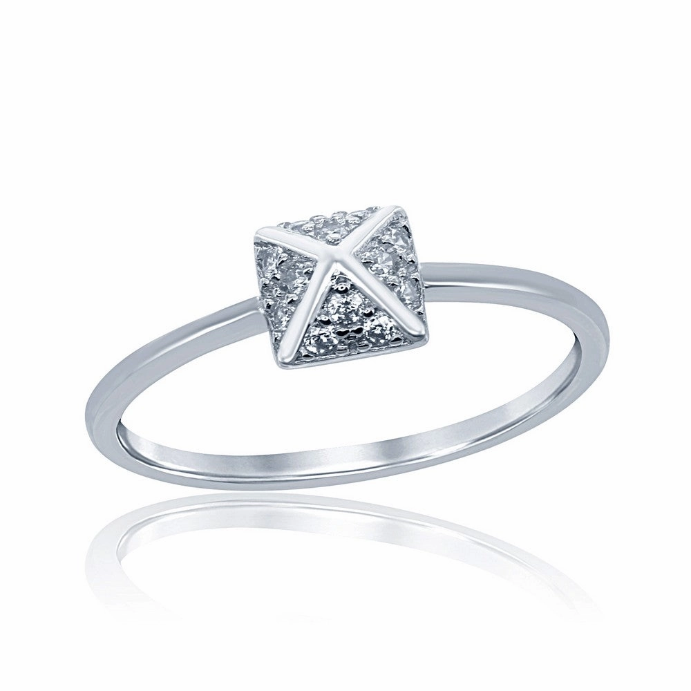 Sterling Silver Square CZ Pyramid Style Ring - W-9799