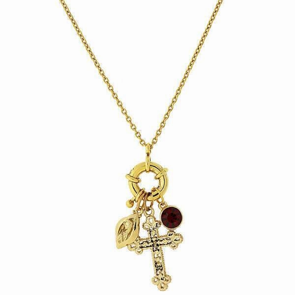 Symbols Of Faith Red Stone And Cross Charm Pendant Necklace 30"