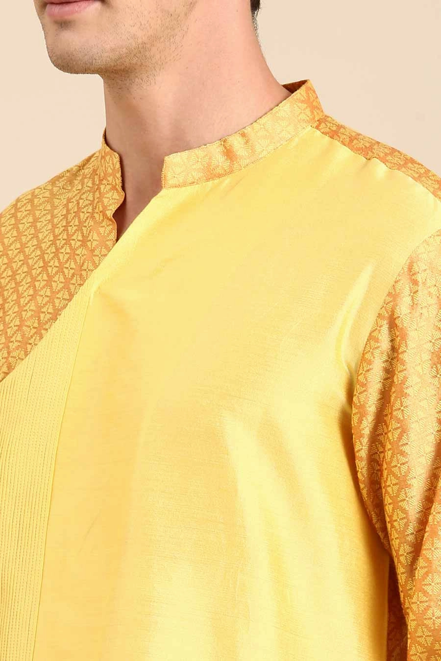 Yellow Jacquard Panelled Kurta Set