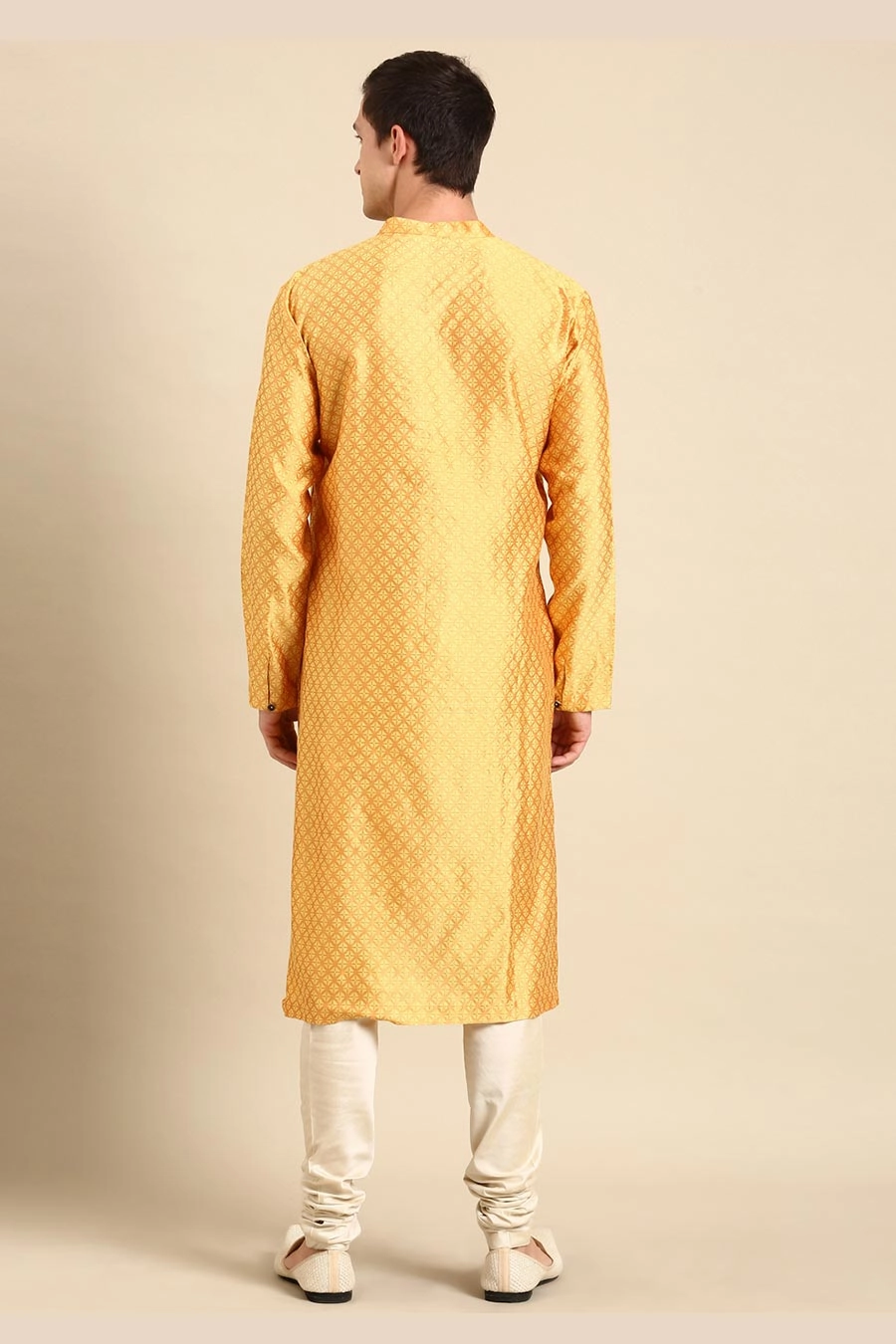 Yellow Jacquard Panelled Kurta Set