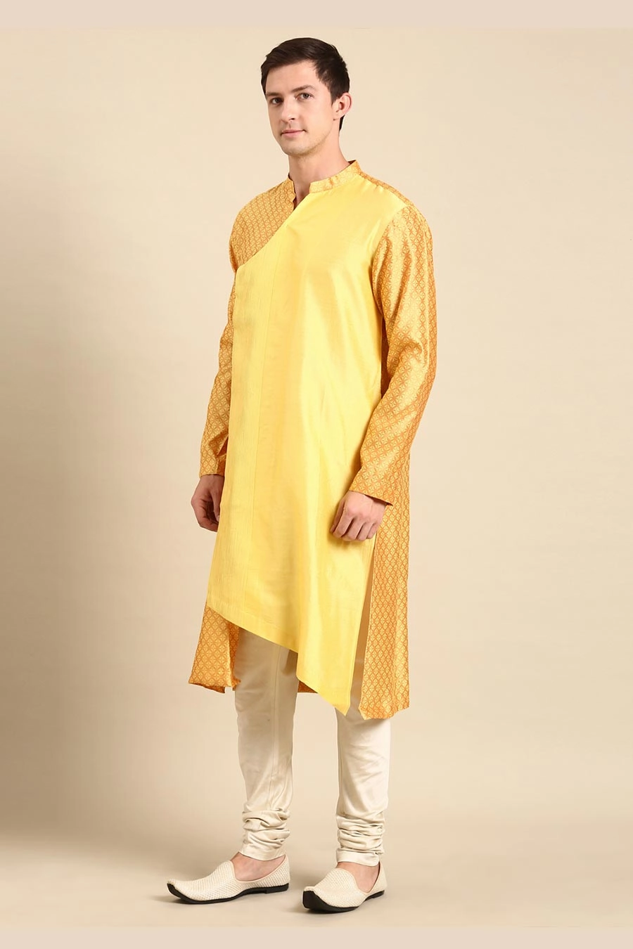 Yellow Jacquard Panelled Kurta Set