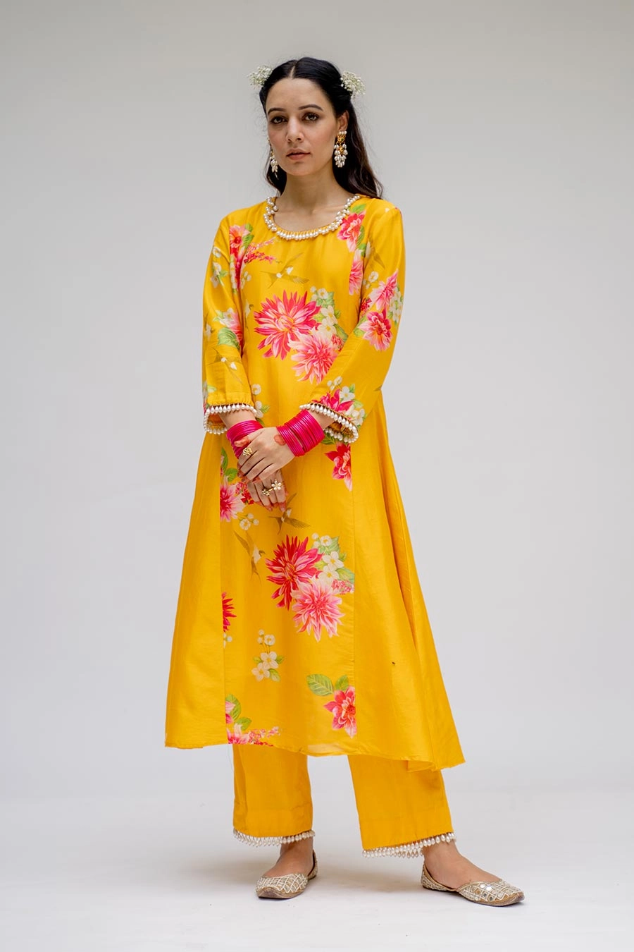Yellow Panel Kurta Set With Dupatta